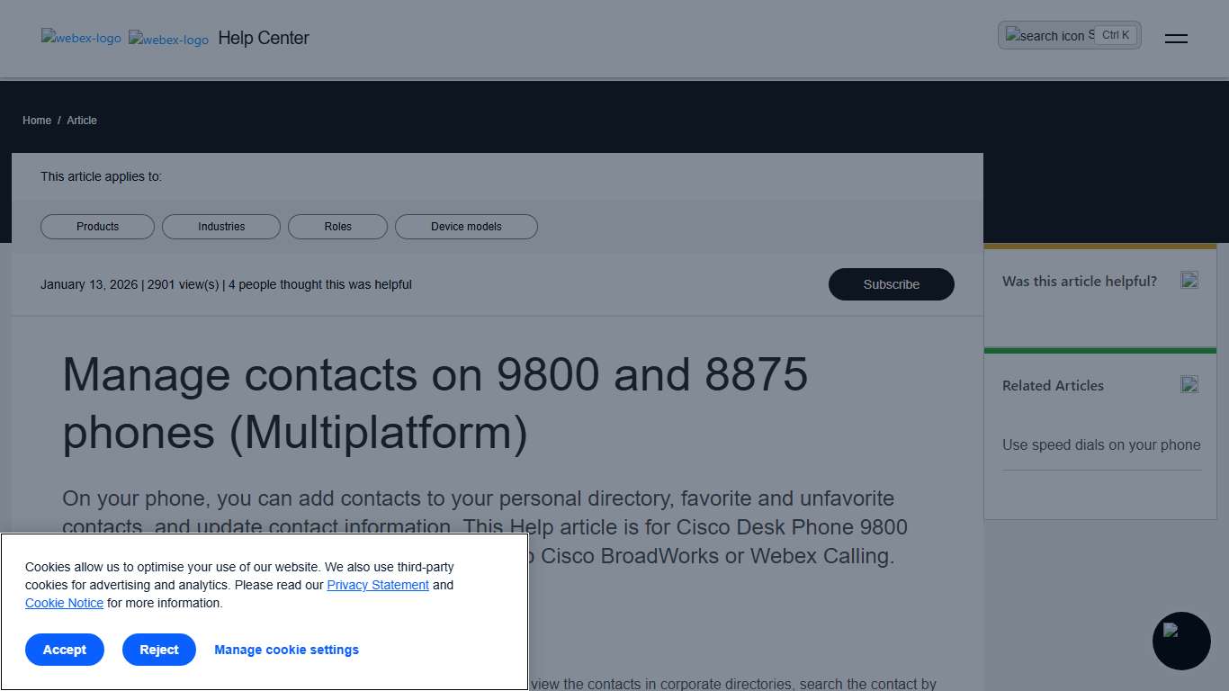 Manage contacts on 9800 and 8875 phones (Multiplatform)